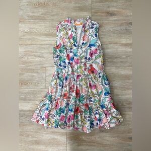 Oliphant Yoke Tiered Mini Dress in Zinnia Multi Floral Size M 100% Cotton